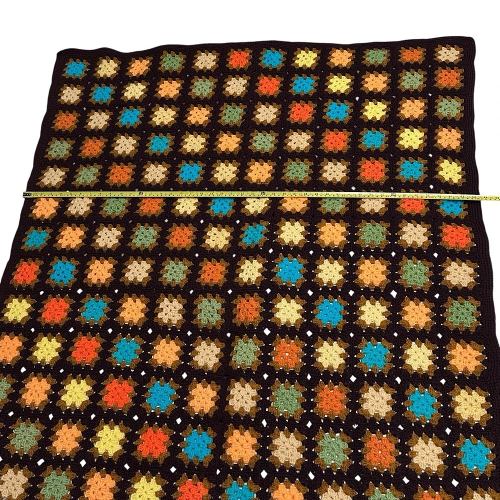 VTG‎ Autumn Fall Crochet Granny Square  Afghan Multicolor Blanket 60x43